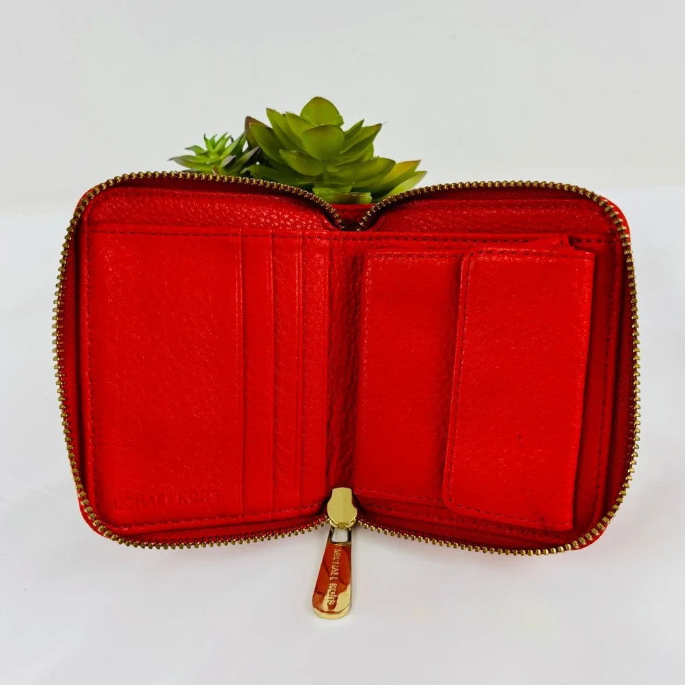 Michael Kors‎ Bifold Zip Around Wallet Coin Pocket Orange Pebble Leather